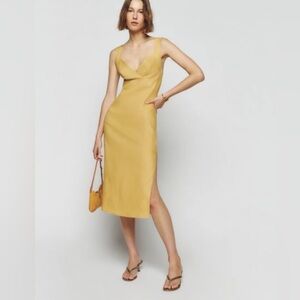 Reformation Yellow Linen Midi Dress